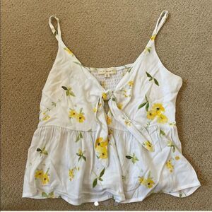 Pacsun Yellow and White Floral Tie Front Tank Top